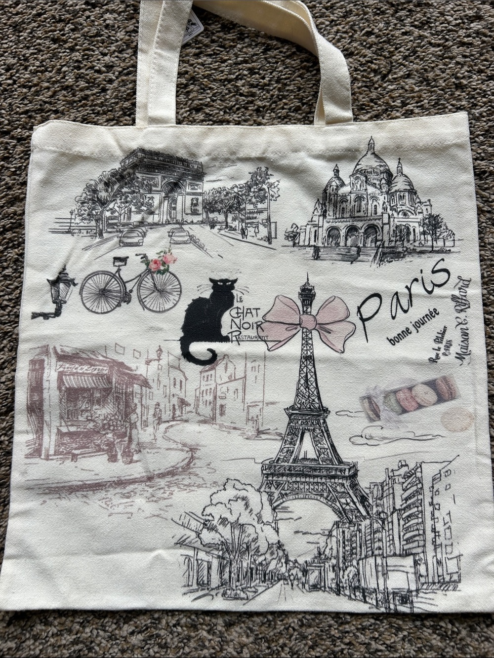NWT Paris France Canvas Tote Bag Eiffel Tower Sketch Souvenir Reusable Shopping